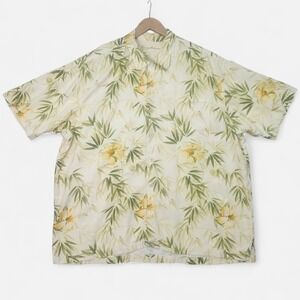 Tommy Bahama Camp Shirt Mens XXL Silk Yellow Green Hawaiian Floral Aloha 2XL